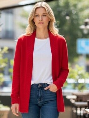 Charter Club Cashmere Red Open-Front Cardigan